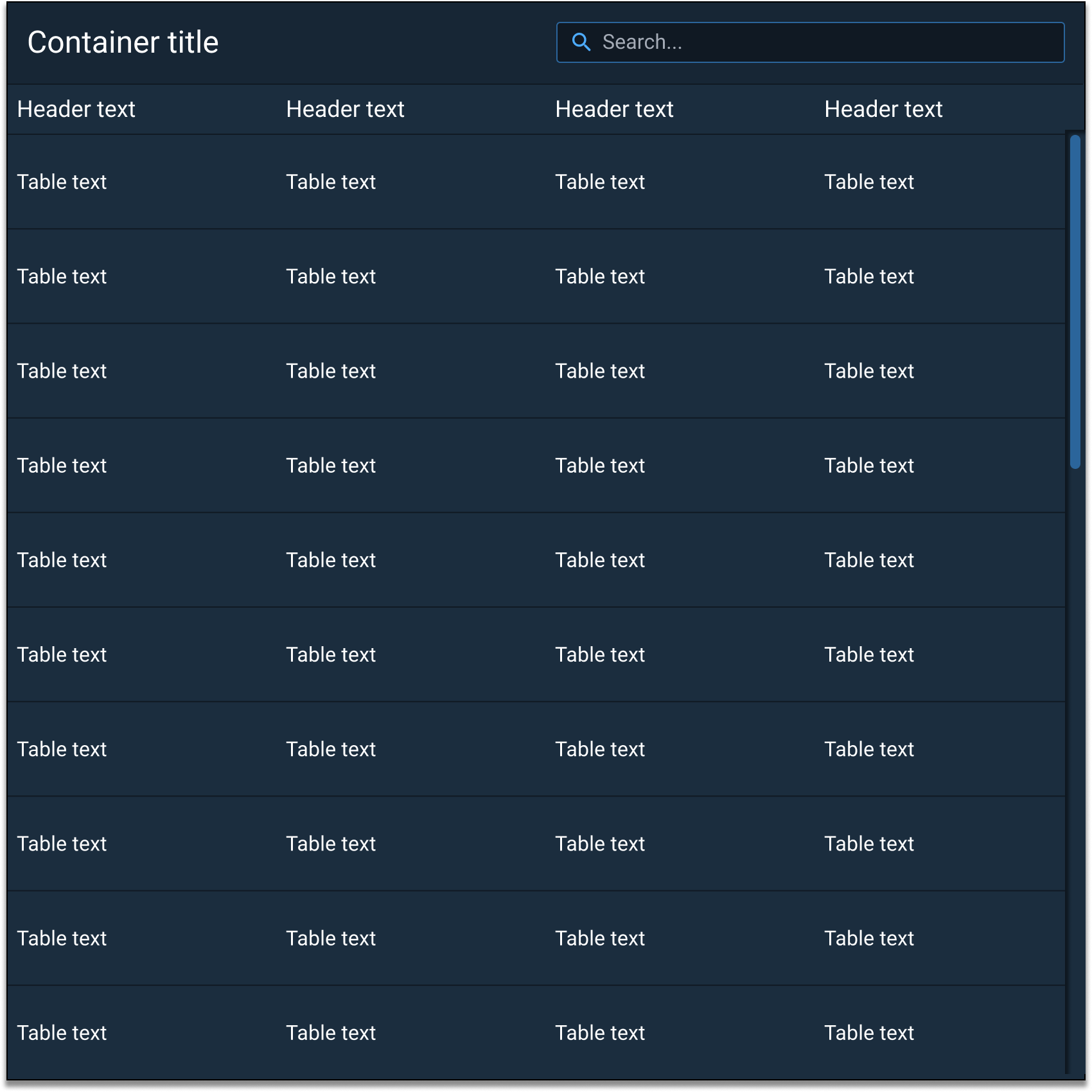 Do: Use Containers to build lists, tables, slide outs, and the like with proper component usage and placement.